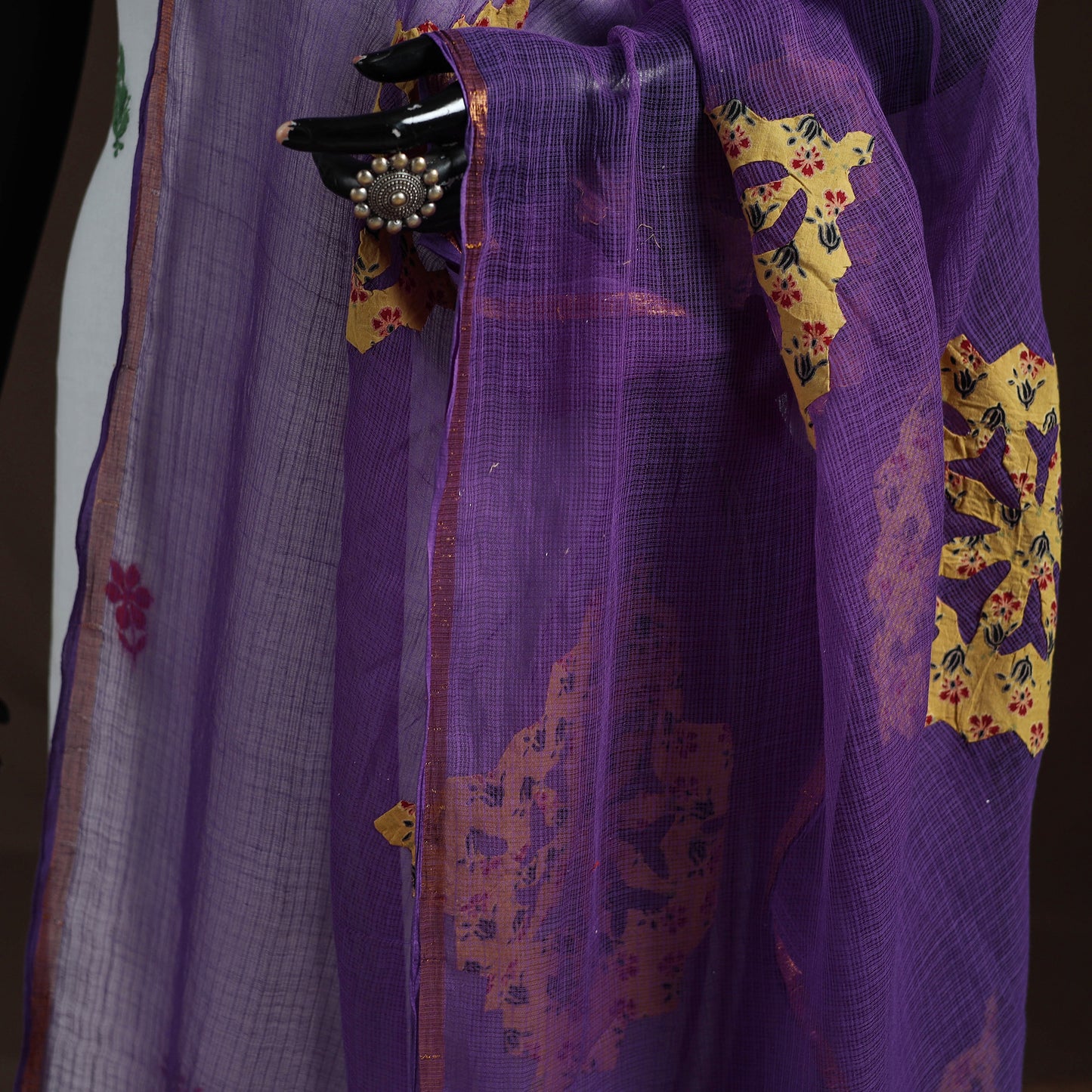 Kota Doria Cotton Barmer Applique Work Dupatta with Zari Border 17
