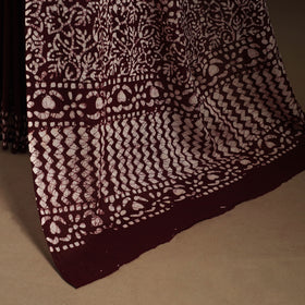 Brown - mul cotton hand batik saree 23 - handcrafted