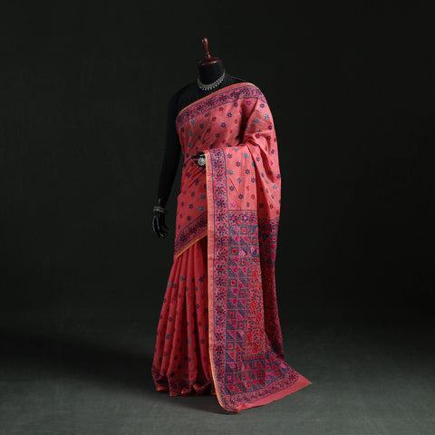 Bengal Kantha Hand Embroidery Silk Cotton Chapa Work Saree 99