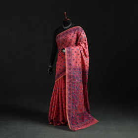 Pink - Bengal Kantha Hand Embroidery Silk Cotton Chapa Work Saree 99