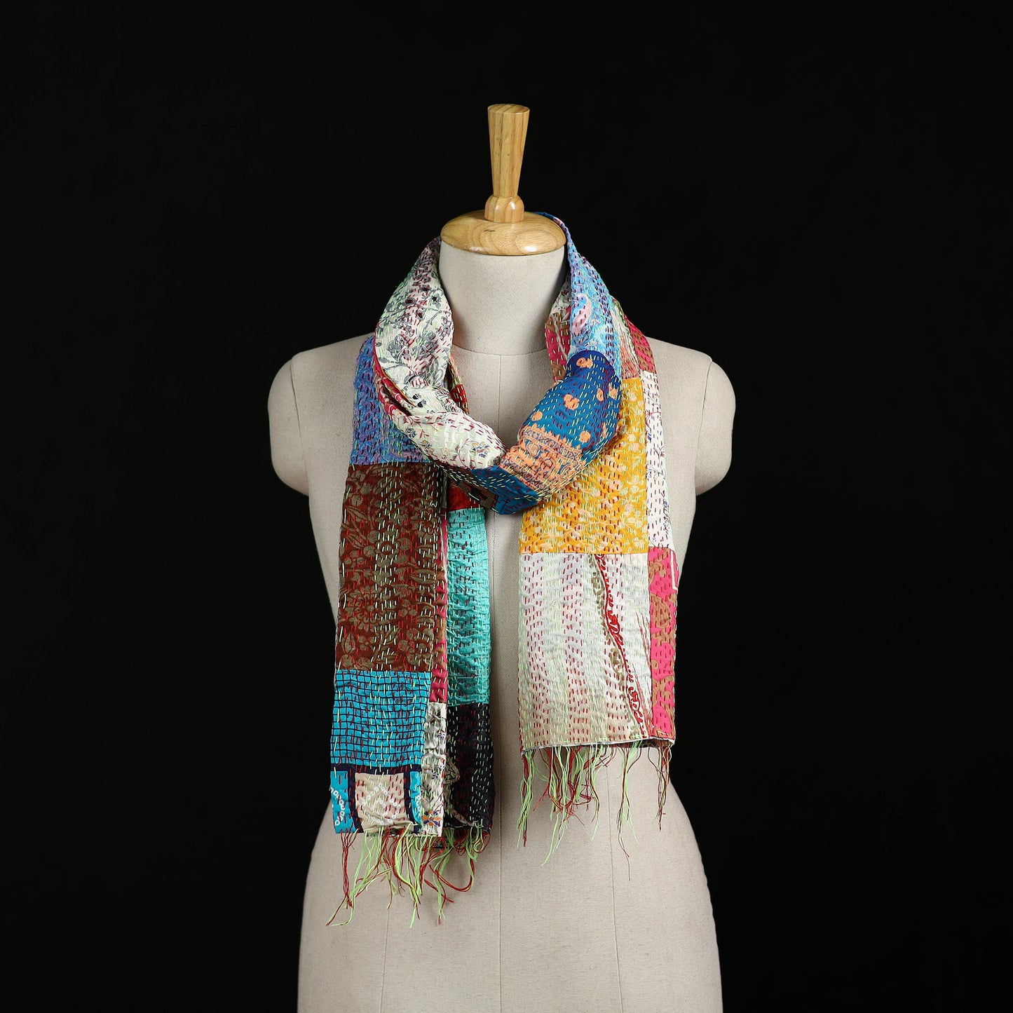 Bengal Kantha Handwork Patchwork Reversible Silk Stole 231