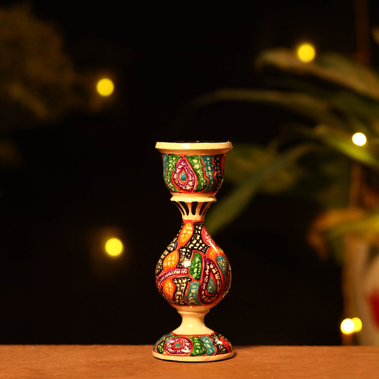 Kashmir Handpainted Wooden Decorative Candle Stand (6 Inches)