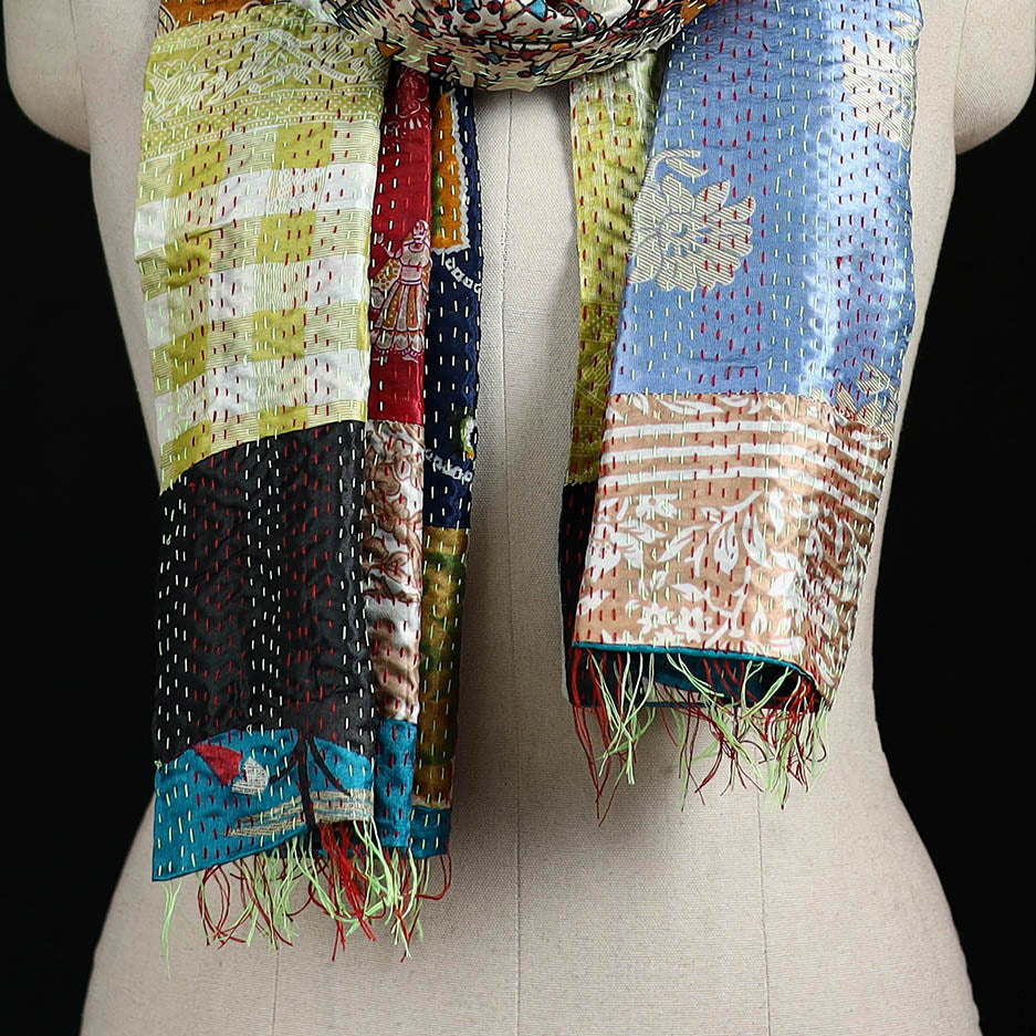Bengal Kantha Handwork Patchwork Reversible Silk Stole 232