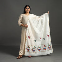 White - Original Gond Handpainted Handloom Chanderi Silk Dupatta 20