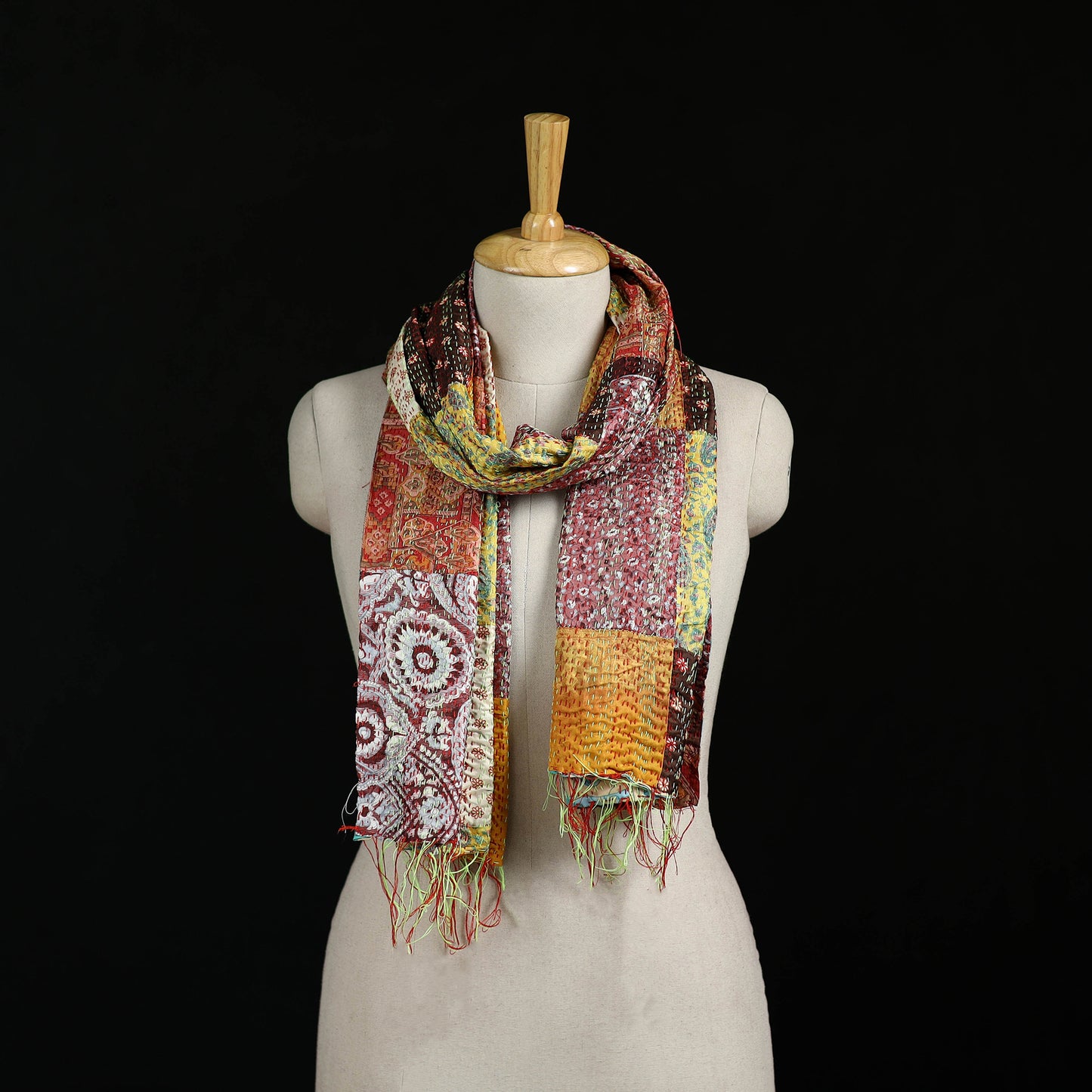 Bengal Kantha Handwork Patchwork Reversible Silk Stole 233