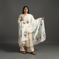 White - Original Gond Handpainted Handloom Chanderi Silk Dupatta 20