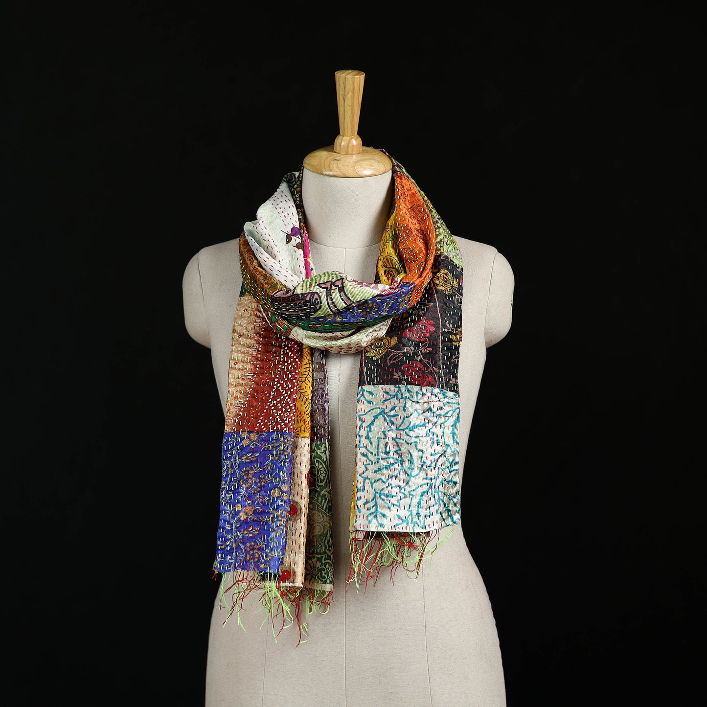 Bengal Kantha Handwork Patchwork Reversible Silk Stole 234