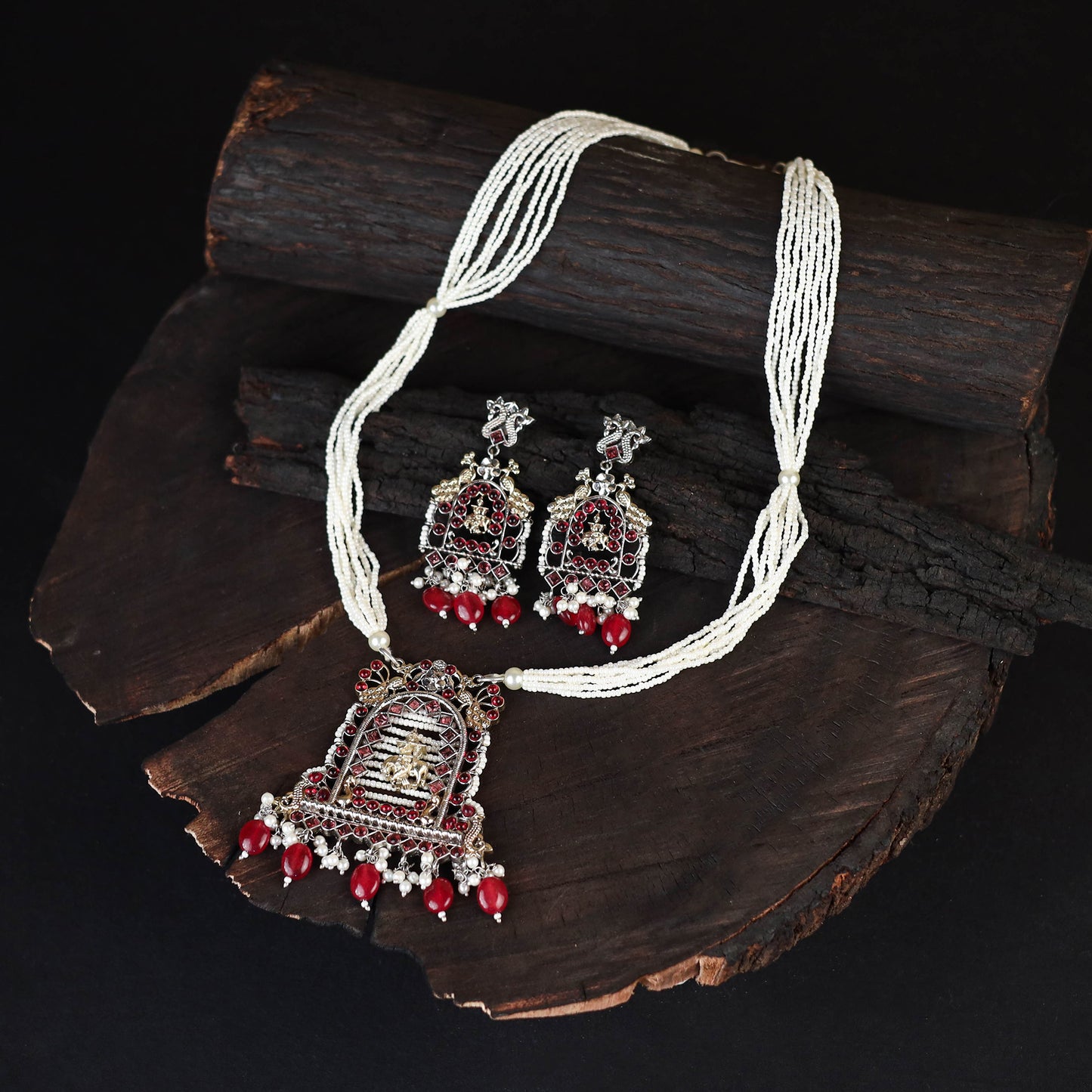 White - saanjh saaj classic german silver necklace set 03