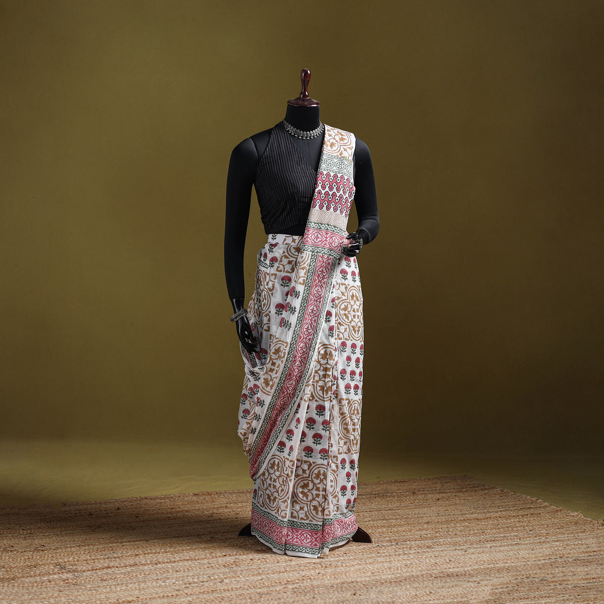 Sanganeri Hand Block Print Pure Mul Cotton Ready To Wear Saree 59