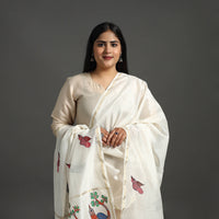 White - Original Gond Handpainted Handloom Chanderi Silk Dupatta 20