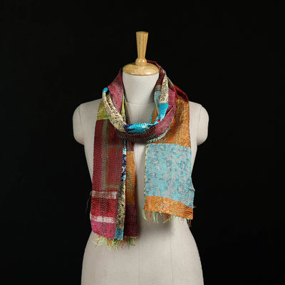 Bengal Kantha Handwork Patchwork Reversible Silk Stole 235