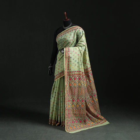 Bengal Kantha Hand Embroidery Silk Cotton Chapa Work Saree 100