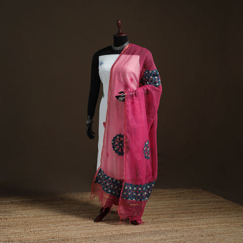 Kota Doria Cotton Barmer Applique Work Dupatta with Zari Border 18