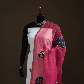 Kota Doria Cotton Barmer Applique Work Dupatta with Zari Border 18