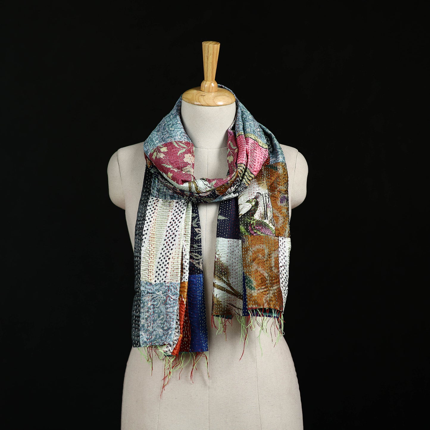 Bengal Kantha Handwork Patchwork Reversible Silk Stole 237