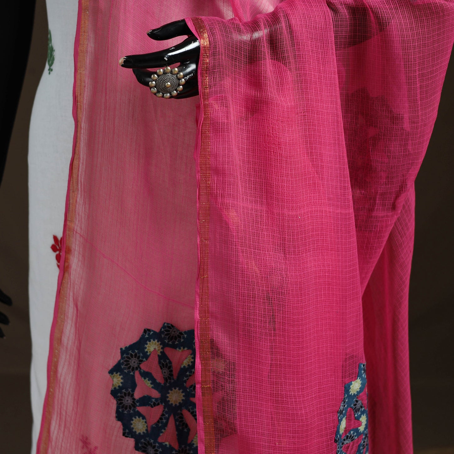 Kota Doria Cotton Barmer Applique Work Dupatta with Zari Border 18