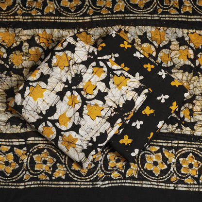 Yellow - 3pc Kutch Batik Printed Cotton Suit Material Set