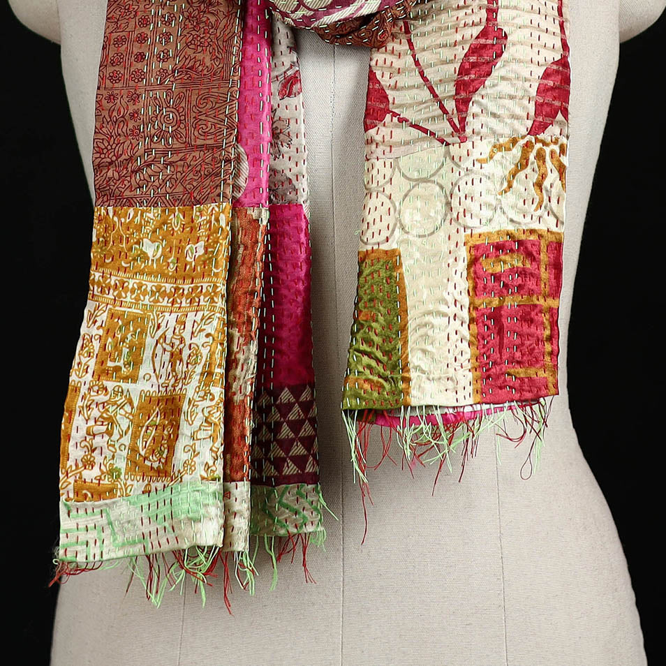 Bengal Kantha Handwork Patchwork Reversible Silk Stole 238