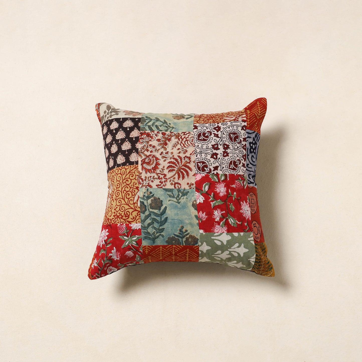 Multicolor - handcrafted cotton patchwork cushion cover 16
