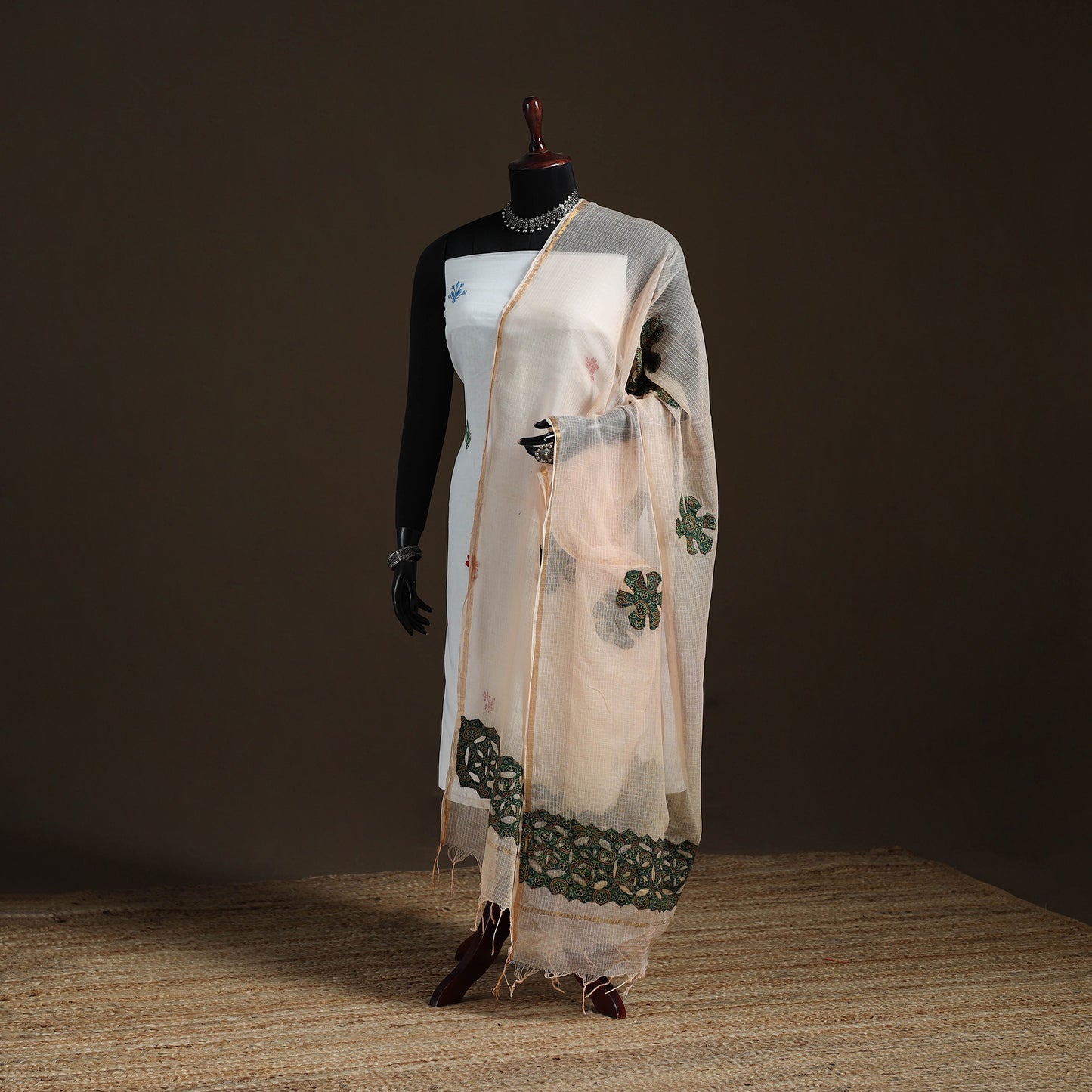 Kota Doria Cotton Barmer Applique Work Dupatta with Zari Border 20