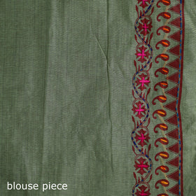 Green - Bengal Kantha Hand Embroidery Silk Cotton Chapa Work Saree 100