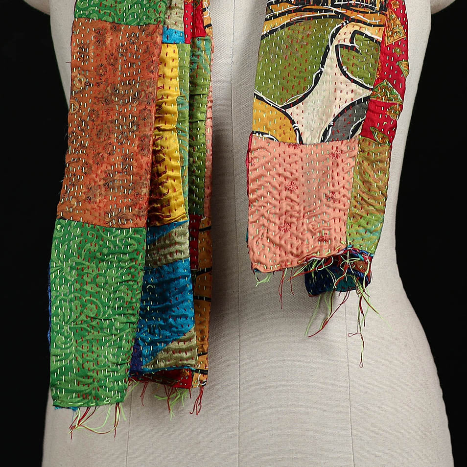 Bengal Kantha Handwork Patchwork Reversible Silk Stole 239