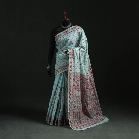 Bengal Kantha Hand Embroidery Silk Cotton Chapa Work Saree 101