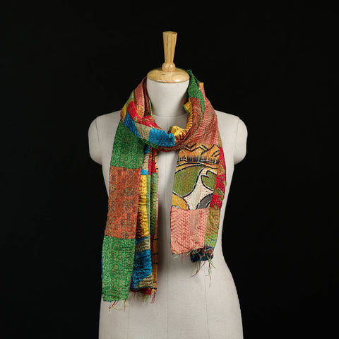 Bengal Kantha Handwork Patchwork Reversible Silk Stole 239