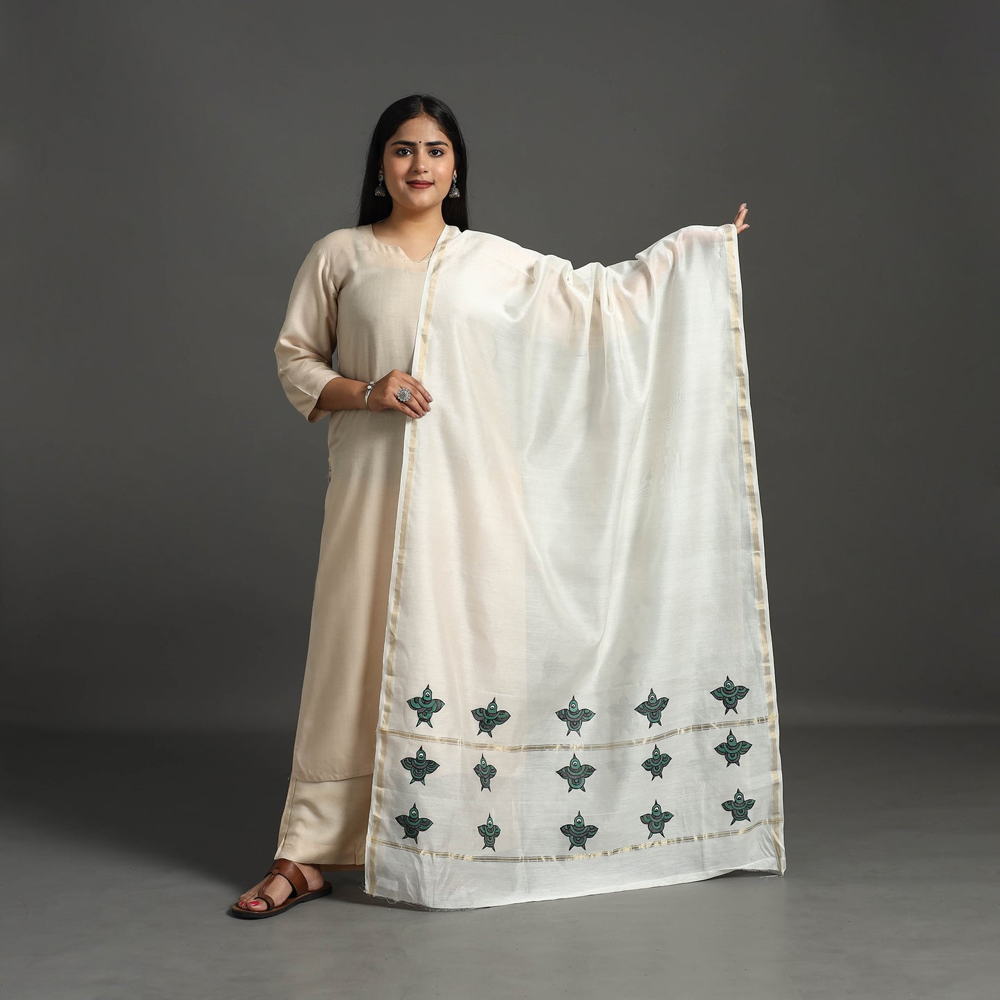 White - original gond handpainted handloom chanderi silk