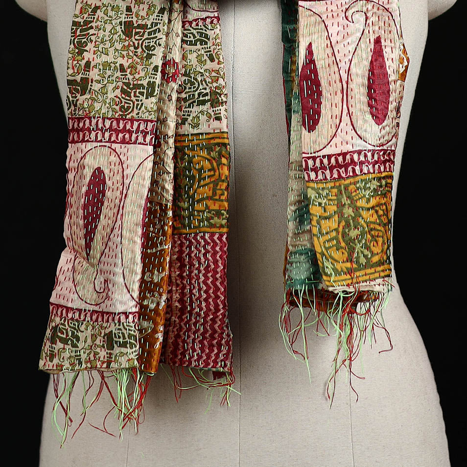 Bengal Kantha Handwork Patchwork Reversible Silk Stole 240