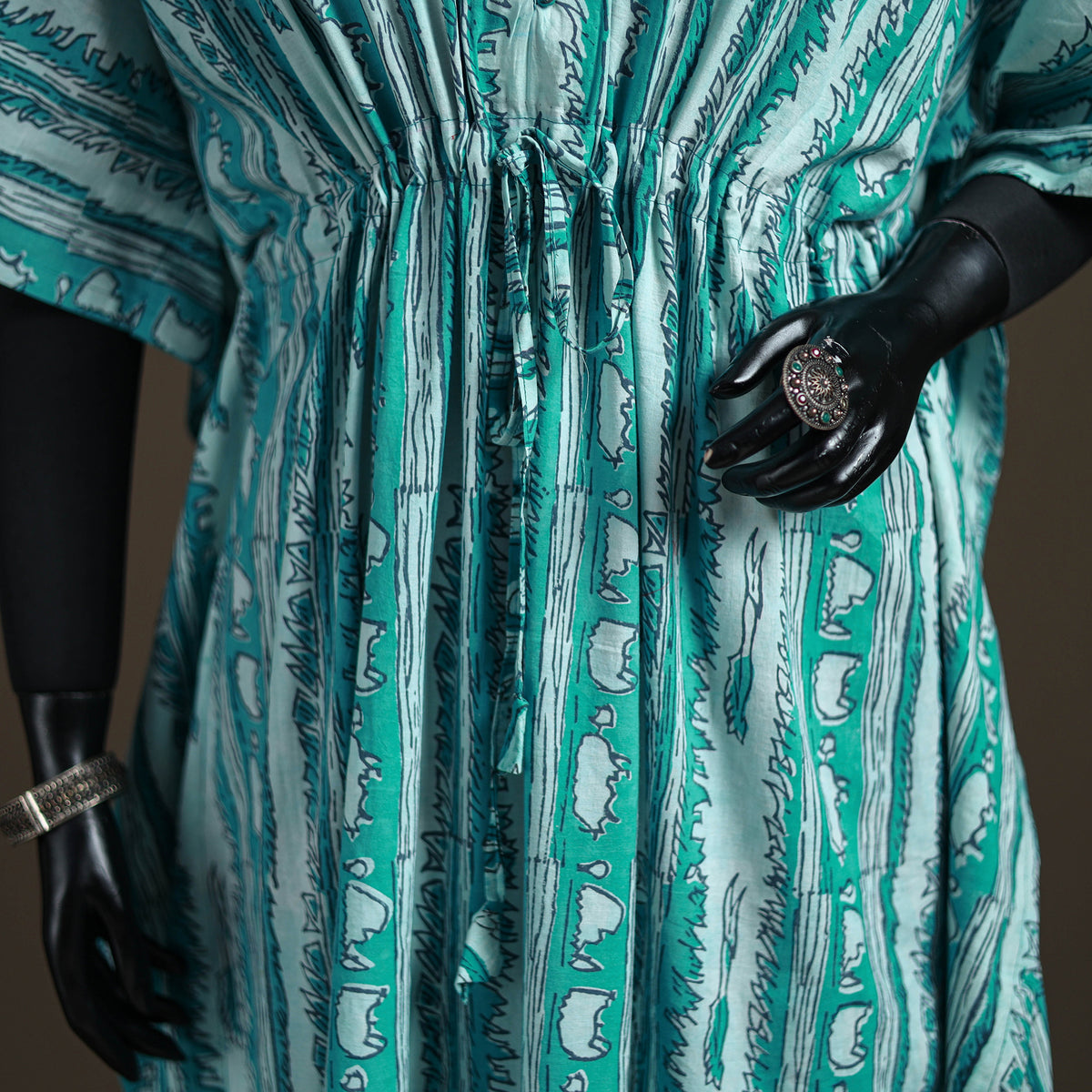 Akola Hand Block Print Natural Dyed Cotton Kaftan (Long) 191