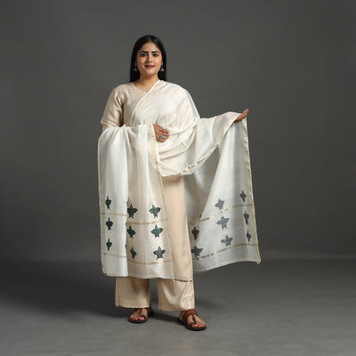 White - original gond handpainted handloom chanderi silk