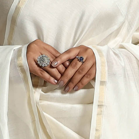 White - original gond handpainted handloom chanderi silk