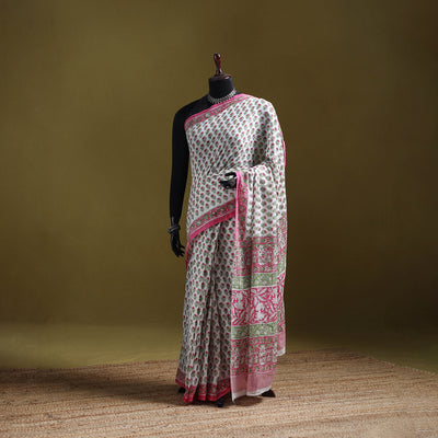 Sanganeri Hand Block Print Pure Mul Cotton Ready To Wear Saree 54