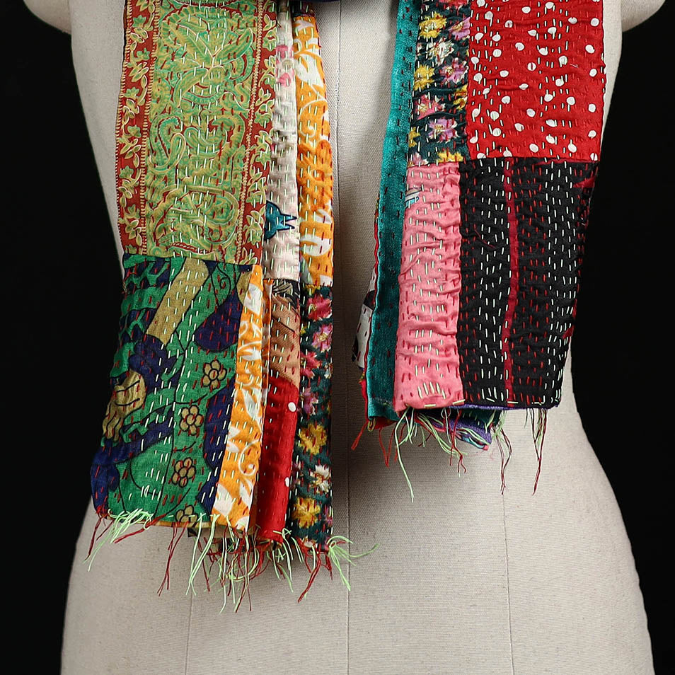 Bengal Kantha Handwork Patchwork Reversible Silk Stole 242