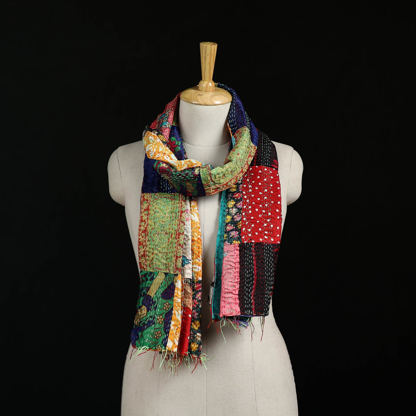 Bengal Kantha Handwork Patchwork Reversible Silk Stole 242