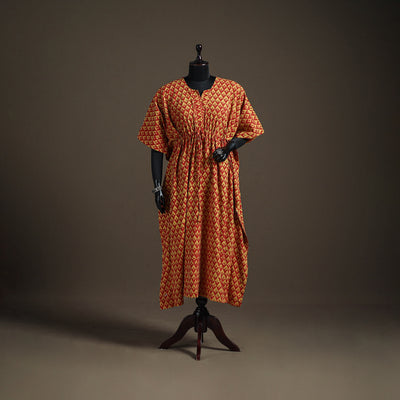 Akola Hand Block Print Natural Dyed Cotton Kaftan (Long) 192