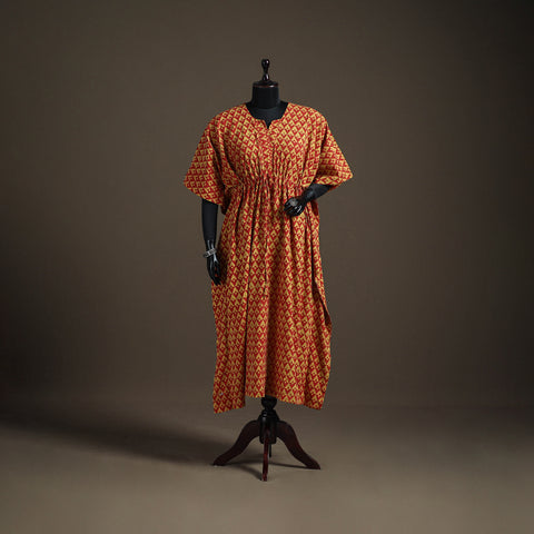 Akola hand block print natural dyed cotton kaftan (long)