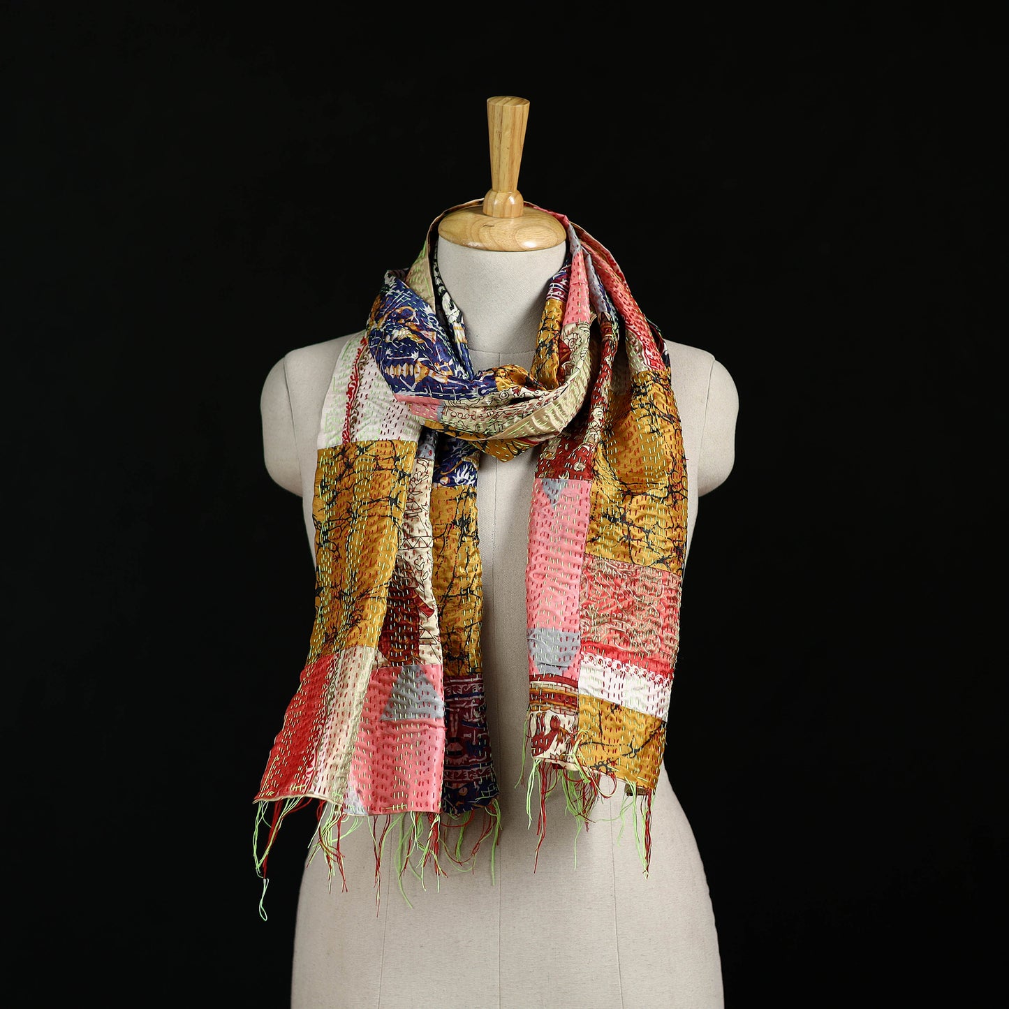 Bengal Kantha Handwork Patchwork Reversible Silk Stole 243