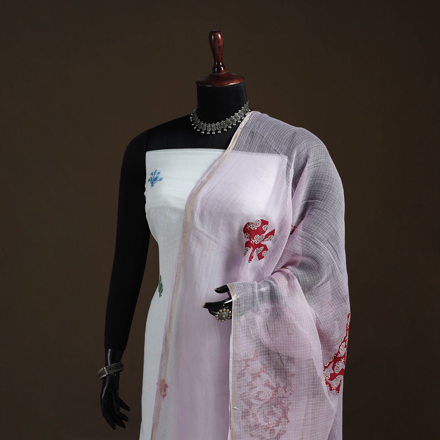 Kota Doria Cotton Barmer Applique Work Dupatta with Zari Border 21