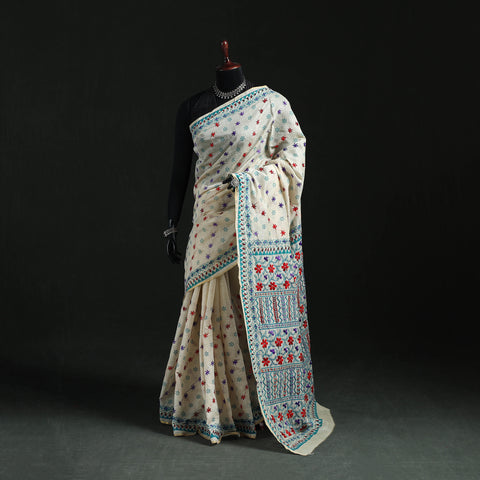 Bengal Kantha Hand Embroidery Silk Cotton Chapa Work Saree 102