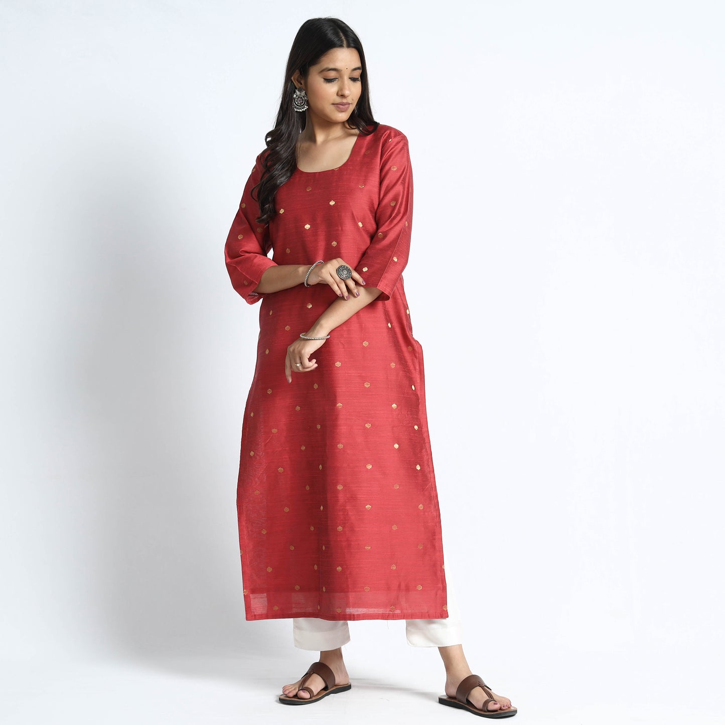 Polka Zari Buti Spun Dupion Silk Kurta