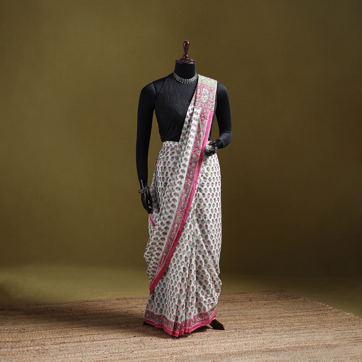Sanganeri Hand Block Print Pure Mul Cotton Ready To Wear Saree 54