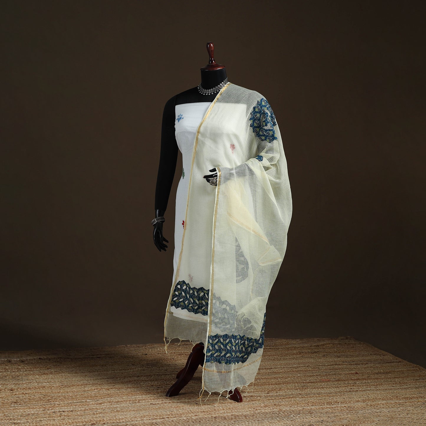 Kota Doria Cotton Barmer Applique Work Dupatta with Zari Border 22