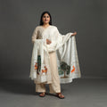 White Original Gond Handpainted Handloom Chanderi Silk Dupatta