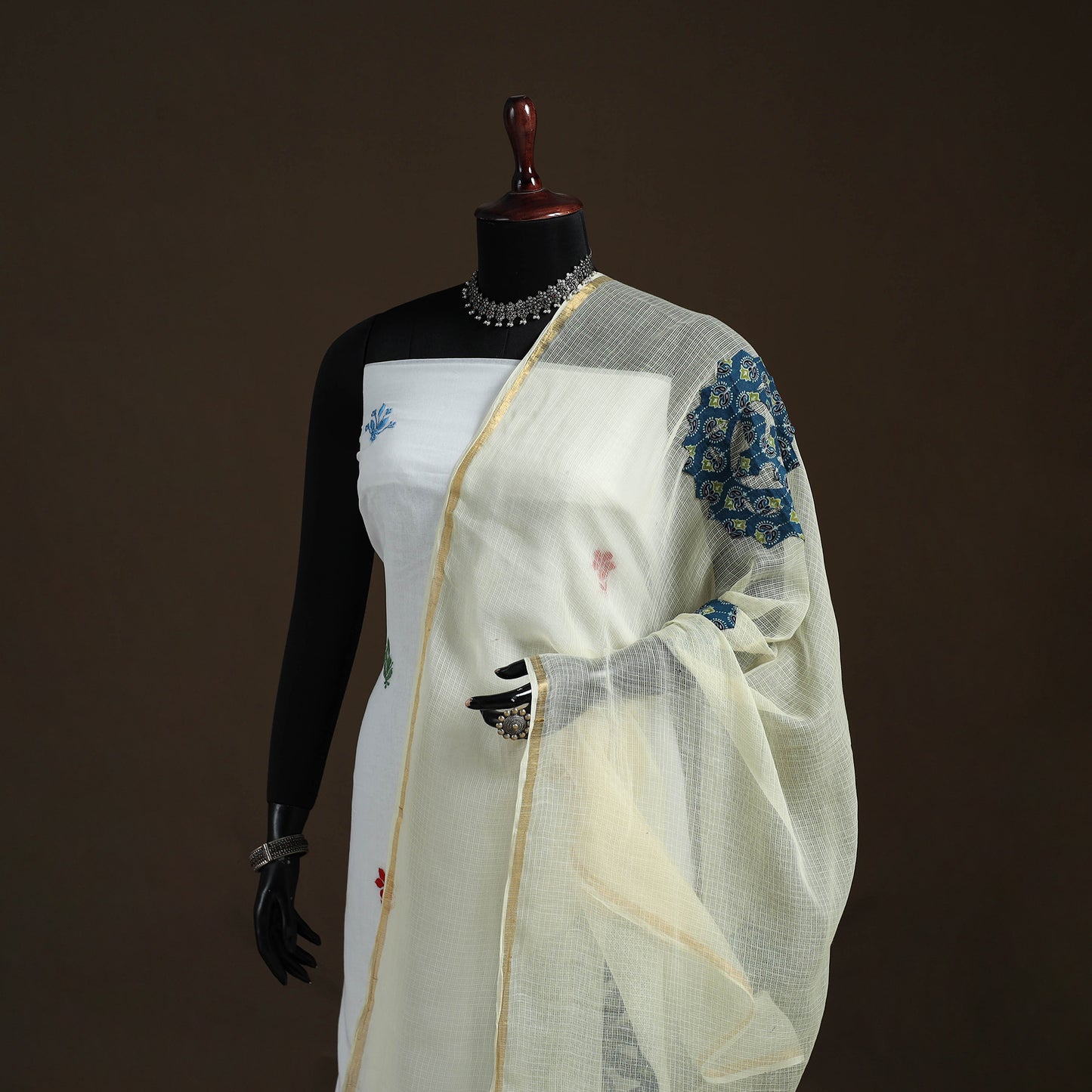 Kota Doria Cotton Barmer Applique Work Dupatta with Zari Border 22