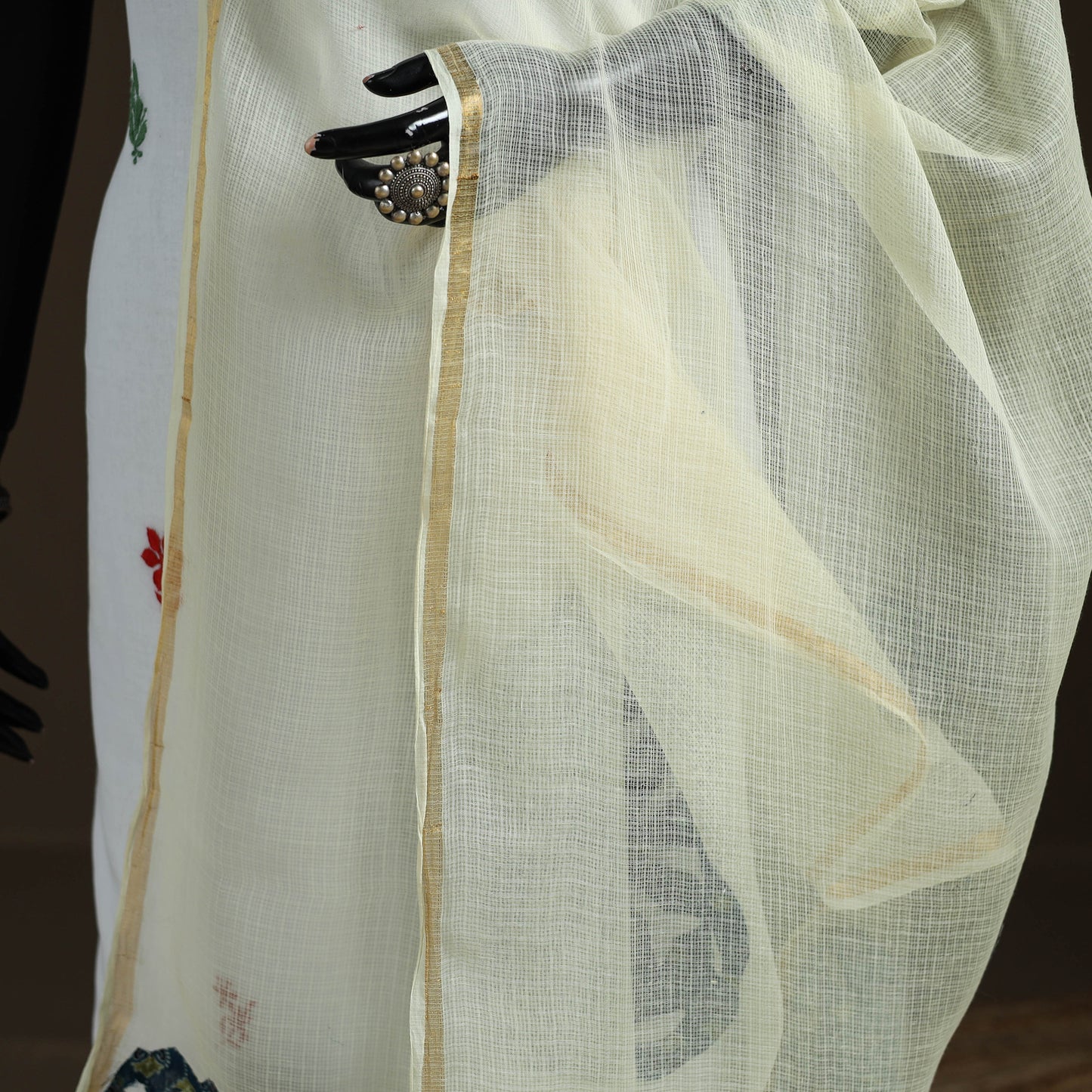 Kota Doria Cotton Barmer Applique Work Dupatta with Zari Border 22