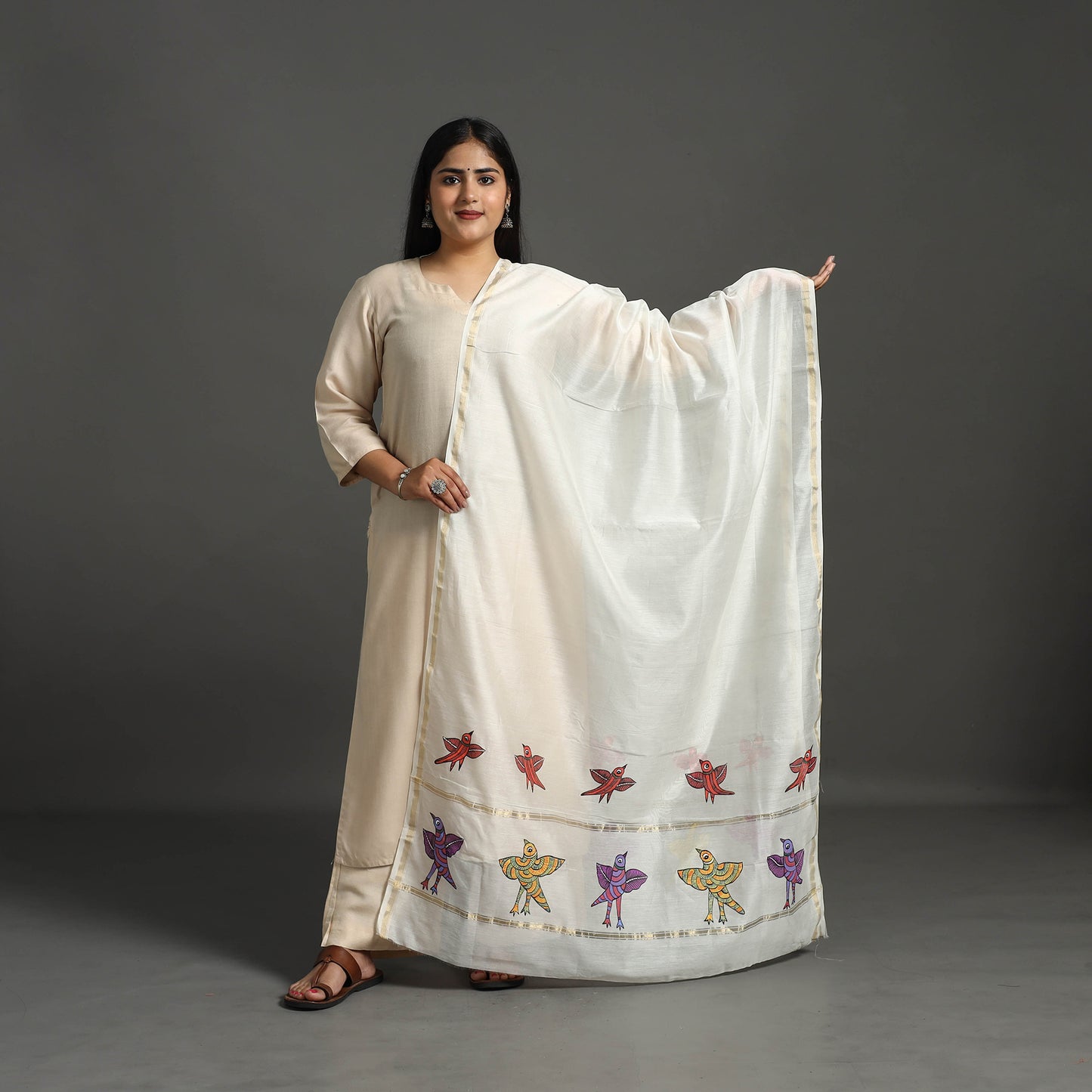 White - original gond handpainted handloom chanderi silk