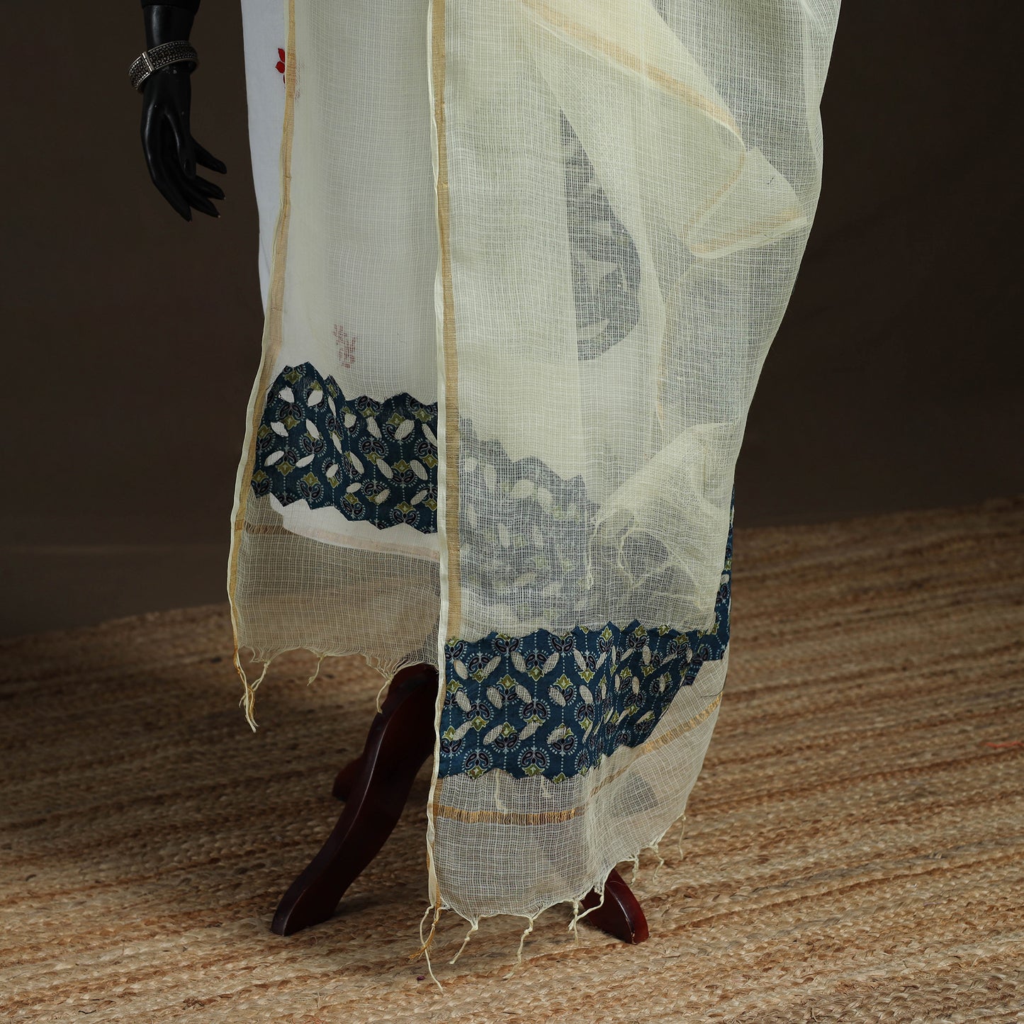 Kota Doria Cotton Barmer Applique Work Dupatta with Zari Border 22