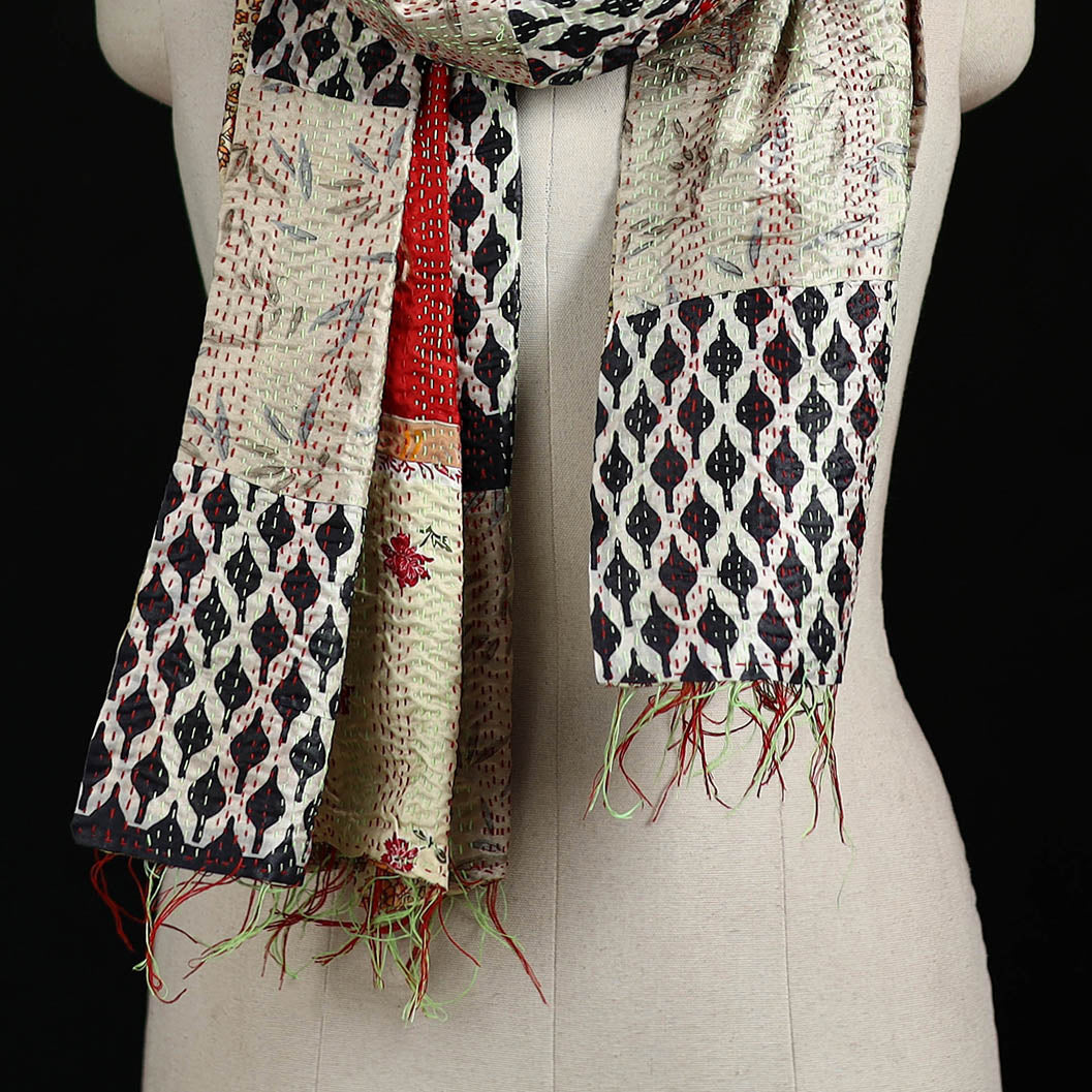 Bengal Kantha Handwork Patchwork Reversible Silk Stole 250